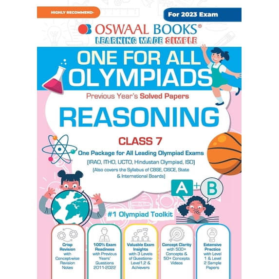 Oswaal One For All Olympiad Previous Years' Solved Papers, Class-7 Reasoning Book (For 2023 Exam), (Paperback)