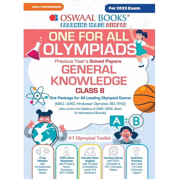 Oswaal One For All Olympiad Previous Years' Solved Papers, Class-8 General Knowledge Book (For 2023 Exam), (Paperback)