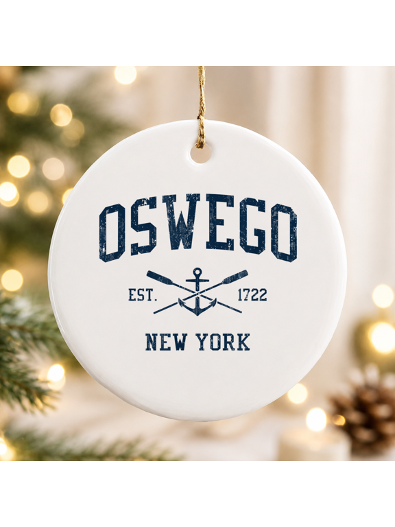 Oswego Ny Vintage Navy Crossed Oars and Boat Anchor Christmas Ornament, American Heritage Keepsake, Ceramic Ornament