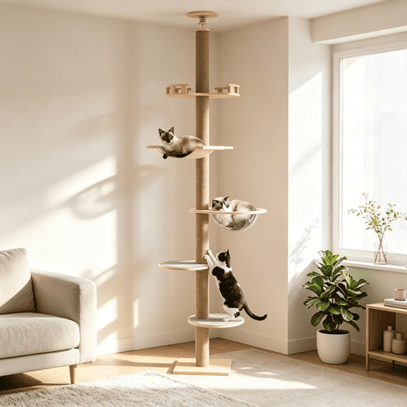 3-Inch Cat Tree and Cat Bed, 4-in-1 Solid Wood Cat Tree that Combines a ...
