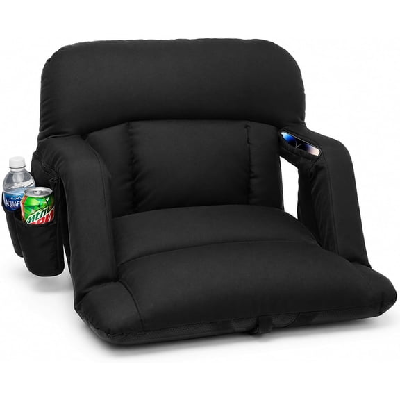 Oswerpon 23'' Stadium Seat with Back Support, 4.3'' Thick Cushion & Backrest Sofa-Style Comfort , 6 Reclining Positions, Adjustable Armrests, Foldable Design for Bleachers
