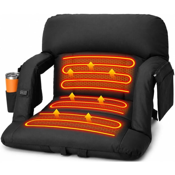 Oswerpon 23in Heated Stadium Seats for Bleachers with Back Support, Portable Thickened Bleacher Chairs, 6 Reclining Positions,Armrest with Storage Bag, for Outdoor Sport Events