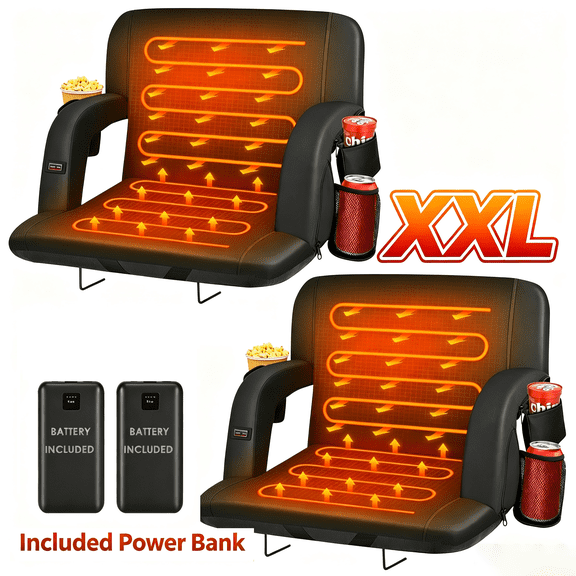 Oswerpon 2PCS 25" Extra Wide Heated Stadium Seats for Bleachers with Back Support,Dual Control Independent Seat Portable Bleacher Seats Foldable Stadium Chair with 20000mAh Battery,for Camping, Sport