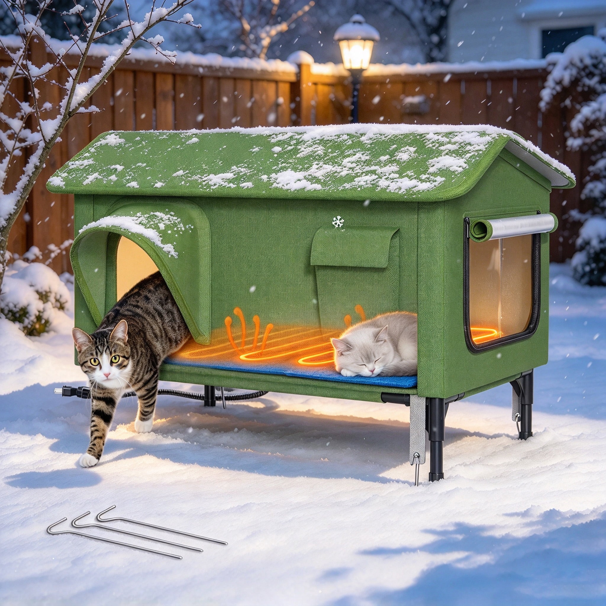 Oswerpon Large Outdoor Heated Cat House for Outside Cat with Heated Pad ...