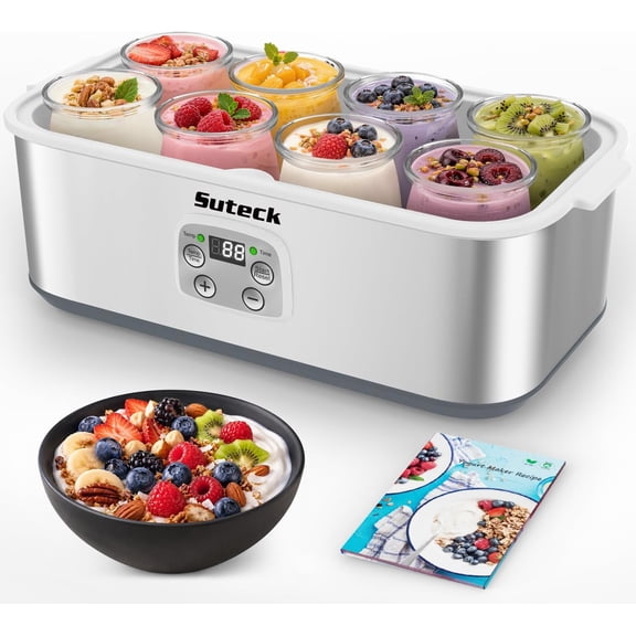 Oswerpon Yogurt Maker Machine, 8 Glass Jars, Adjustable Time & Temperature Control, Automatic Yogurt Maker, White