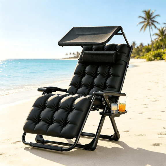 Oswerpon Zero Gravity Chair with Canopy,Outdoor Folding Recliner with Removable Cushion, Upgraded Locking System,for Camping, Beach, Lawn, and Indoor