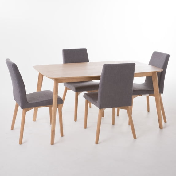 Oswey Mid-Century Modern 5 Piece Dining Set, Dark Gray and Natural Oak