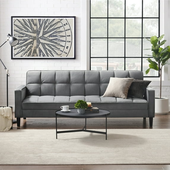 Oswin Grey Velvet Convertible Sofa Bed - Convertible, Tufted, Storage 85" Wide
