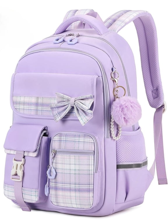 Cute Plaid Large Capacity Backpack for Teens Preppy Aesthetic Kawaii Bow SchoolBag,1333-Purple