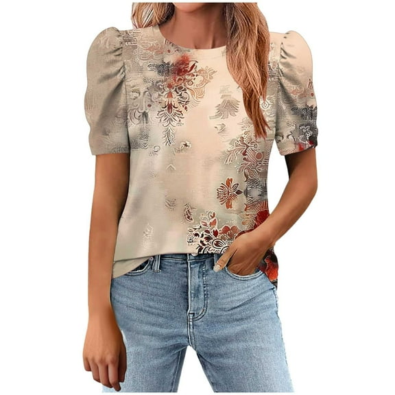 Otaozi Cute Summer Tops For Women Y2K Womens Plus Size Tops 3/4 Sleeve Cotton Plus Size Blouses For Curvy Women Business Casual Women'S Clothing Summer Outfits