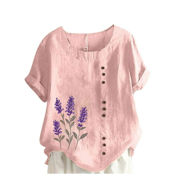 Otaozi Womens Spring Tops 2025 Trendy Cotton Womens Plus Size Tops Dressy Casual Cotton Short Sleeve Blouses For Women Business Professional Women'S Clothing 2025 Summer Plus Size Clearance Sale