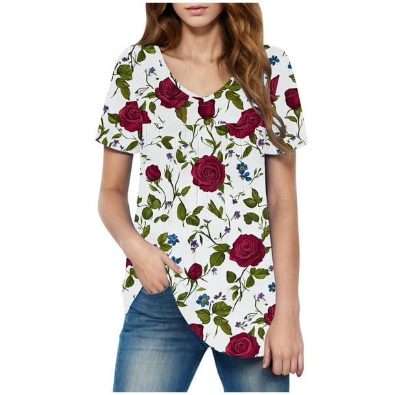 Otaozi Womens Spring Tops Dressy Plus Size Womens Tops Casual Summer Short Sleeve Blouses For Women Dressy Casual Vacation Outfits For Women Summer