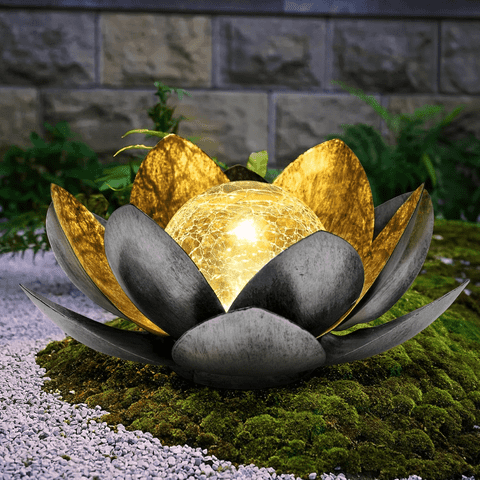 Ralave Solar Lights Outdoor Lotus, Metal Crackle Globe Glass Lamp for Yard Patio Balcony Garden Decor, Warm White