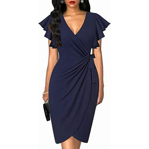 Oten Women's Dress Ruffle Sleeve Mid Dress Casual Cocktail Party Work Dress Slim Dress