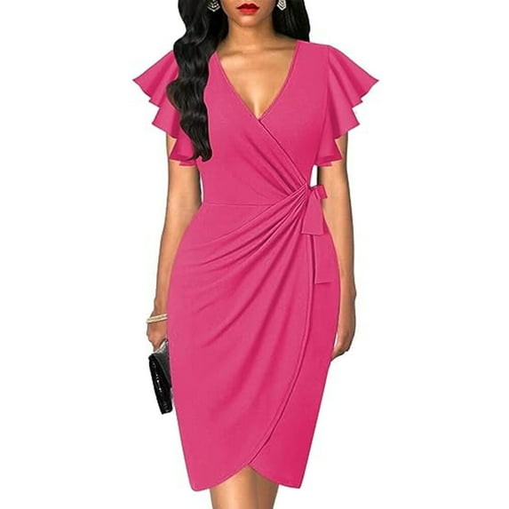 Oten Women's Dress Ruffle Sleeve Mid Dress Casual Cocktail Party Work Dress Slim Dress