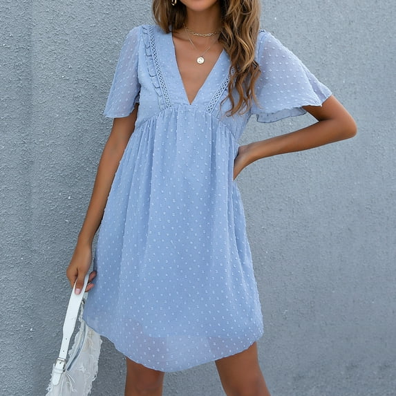 Oten Women's Summer Dress V-Neck Casual Loose Cinched Waist Bohemian for Dress