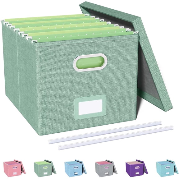 Oterri File Organizer, Box, Cabinet for Letter Folder Storage, Portable Storage Bins with Lids Office/Decor/Home,Document 1 Pack,Green-Box Only