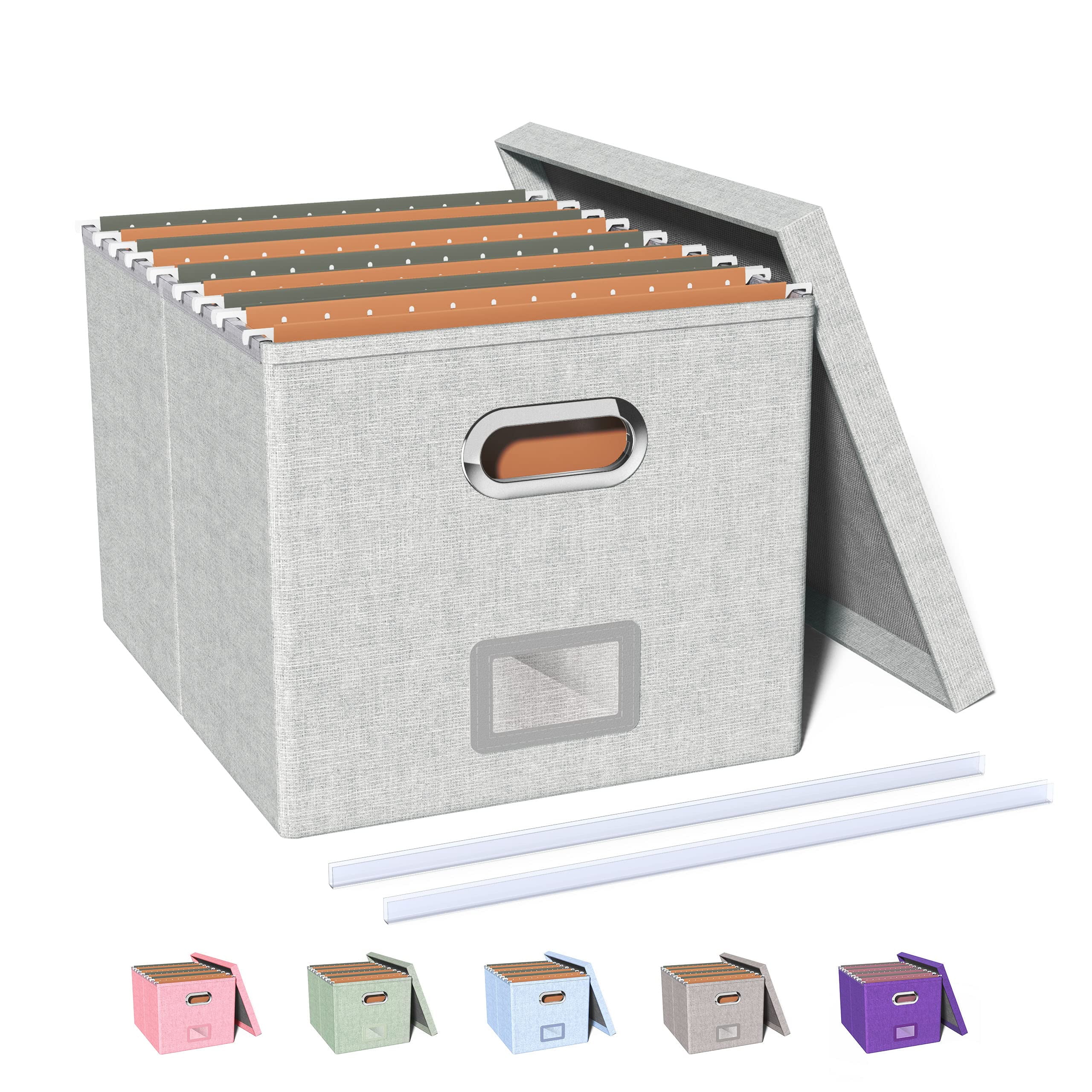 Gray MDF Portable File Organizer Box with Lid
