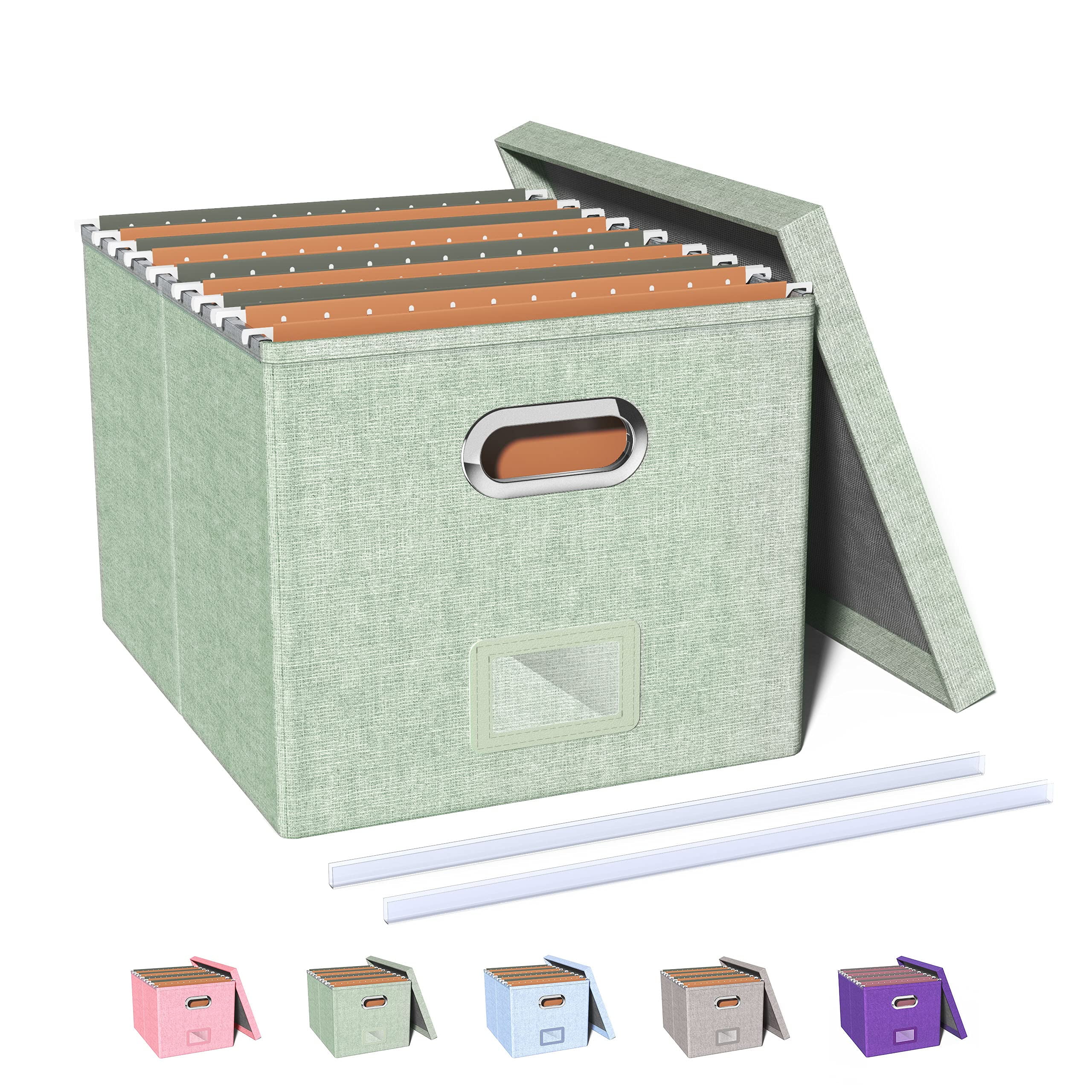 Gray MDF Portable File Organizer Box with Lid