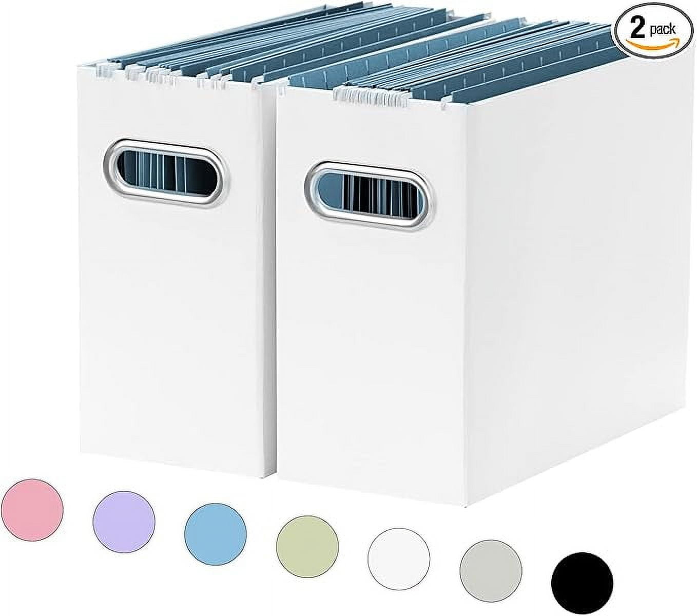 Oterri File Organizer, 2 Packs Small Storage Box, Cardboard File Folder Organizer, Collapsible File Box for Hanging File Folders Letter Size, Portable Filing Organizer with HandleWhite