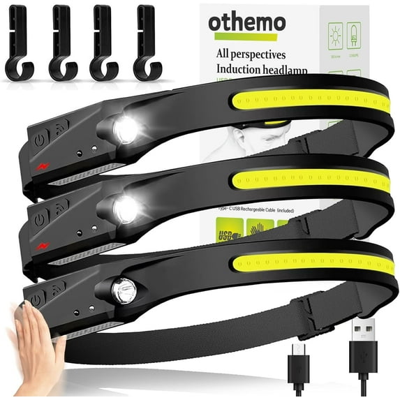 Othemo 230 LED Headlamp, 230° Wide Beam Head Lamp, Motion Sensor LED Headlamp Rechargeable, 5Mode Headlamps for Adults, Bright Head Lights for Forehead, Hard Hat Headlight, Camping Essentials Gear