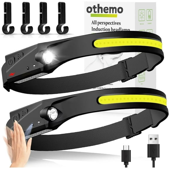 Othemo 230 LED Headlamp, 230° Wide Beam Head Lamp, Motion Sensor LED Headlamp Rechargeable, 5Mode Headlamps for Adults, Bright Head Lights for Forehead, Hard Hat Headlight, Camping Essentials Gear