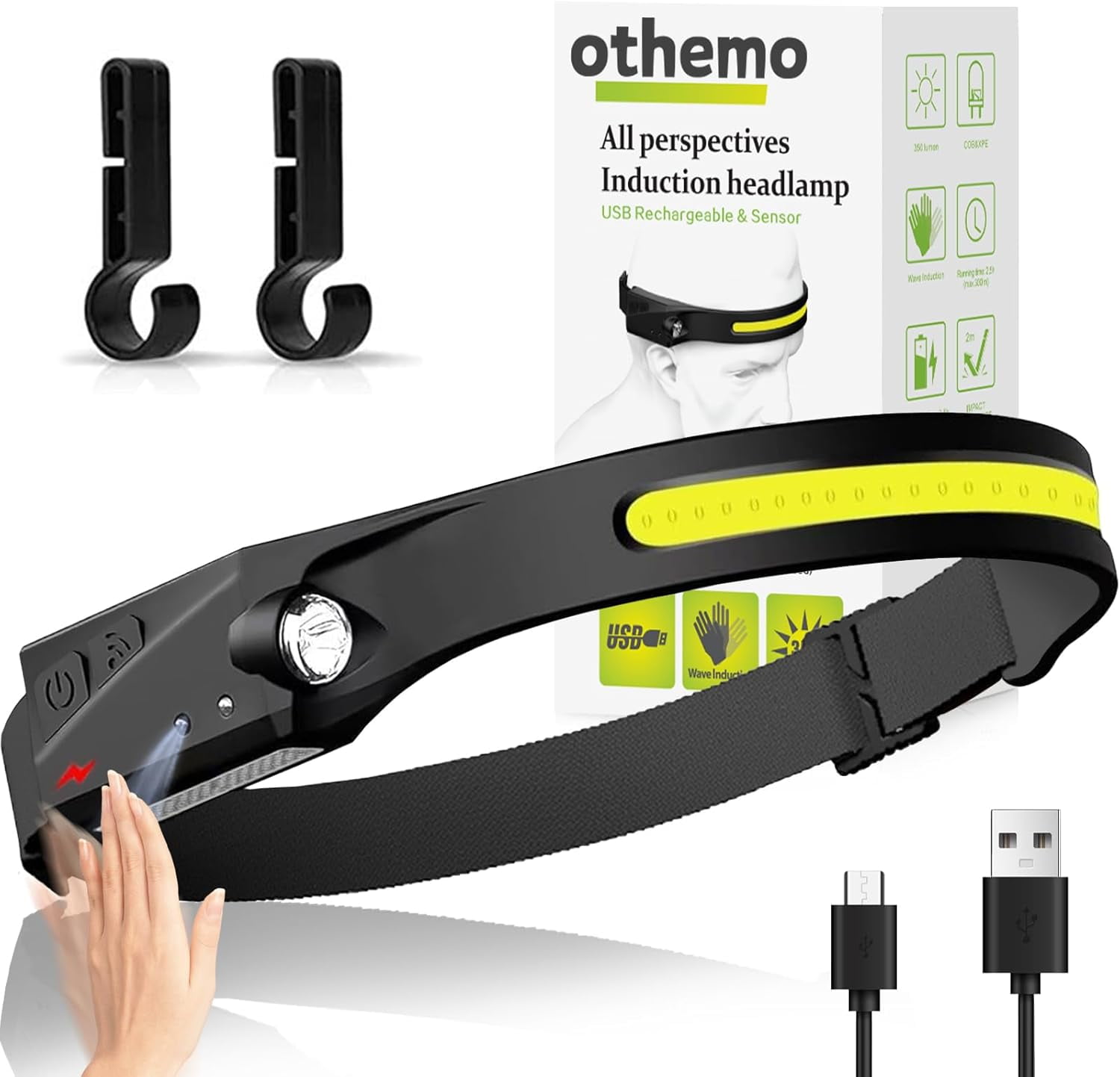 Head Torch Rechargeable LED - 230° Wide Beam, Motion Sensor, 5 Modes, IPX6 Waterproof For Camping & Hiking Rechargeable Head Torch