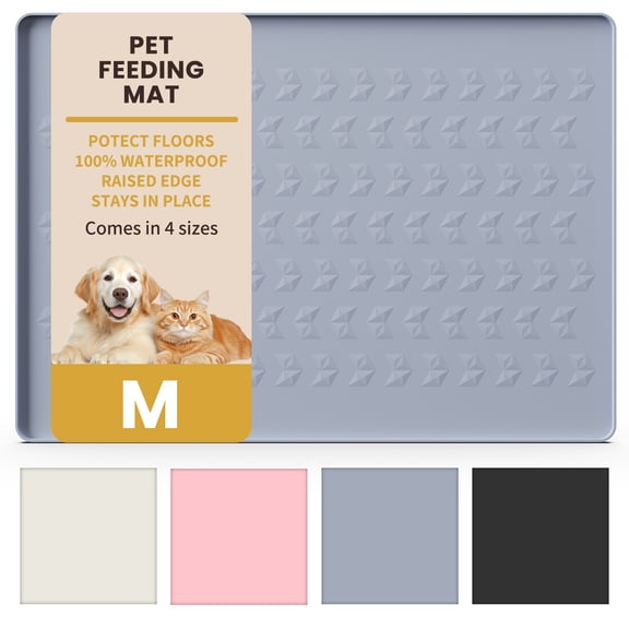 OTHER LOVE 22"x14" Silicone Pet Food Mat, Waterproof Non-Slip Dog Cat Bowl Mat with Raised Edge, Protects Floor, Gray