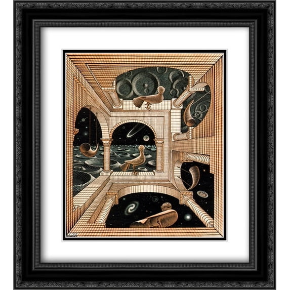 Other World 2x Matted 15x18 Black Ornate Framed Art Print by M.C. Escher