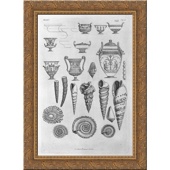 Other shells, and Greek vases etched outline 20x24 Gold Ornate Wood Framed Canvas Art by Piranesi, Giovanni Battista