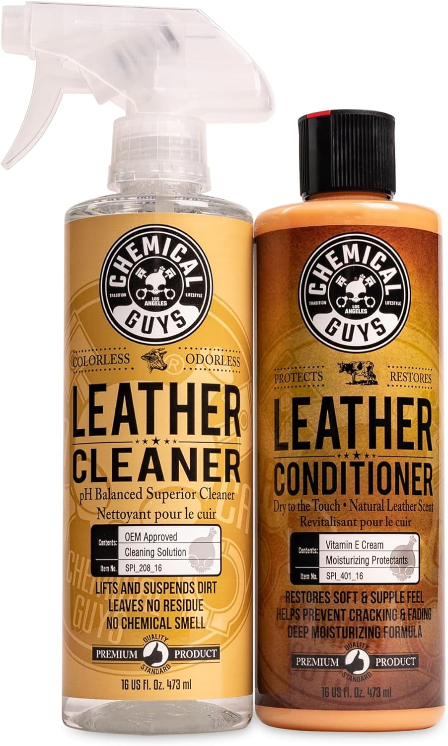 Chemical Guys SPI_109_16 Leather Cleaner and Leather Conditioner Kit for Use on Leather Apparel, Furniture, Car Interiors, Shoes, Boots, Bags & More (2 - 16 fl oz Bottles)