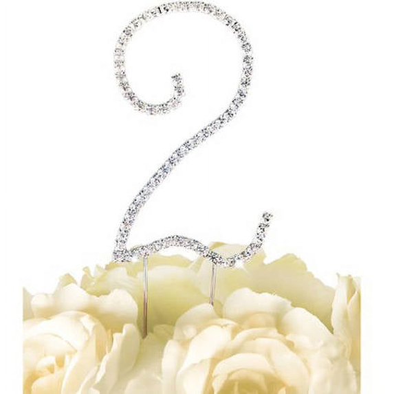 unik occasions simply elegant crystal rhinestone monogram cake topper, number 2