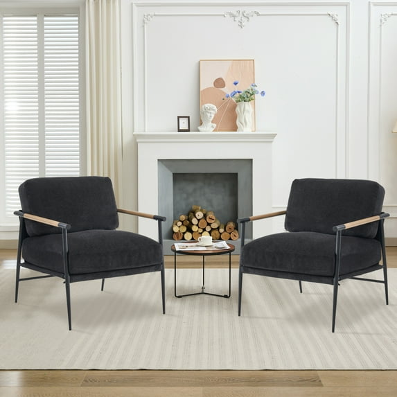 Othniel 2PCS White Accent Chair Armchair Chenille Mid Century Modern Accent Chair Metal Leg Comfy Cushion