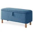 thumbnail image 1 of 39.5" Boucle Storage Ottoman Bench for Living Room Bedroom Foot Rest End of Bed,Upholstered Entryway Seating,Solid Wood Leg,Blue, 1 of 10