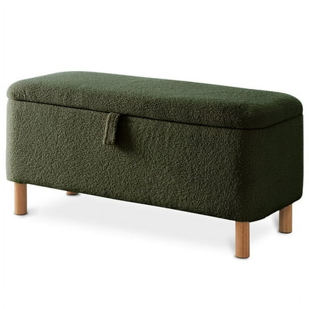 39.5" Boucle Storage Ottoman Bench for Living Room Bedroom Foot Rest End of Bed Wood Leg Green