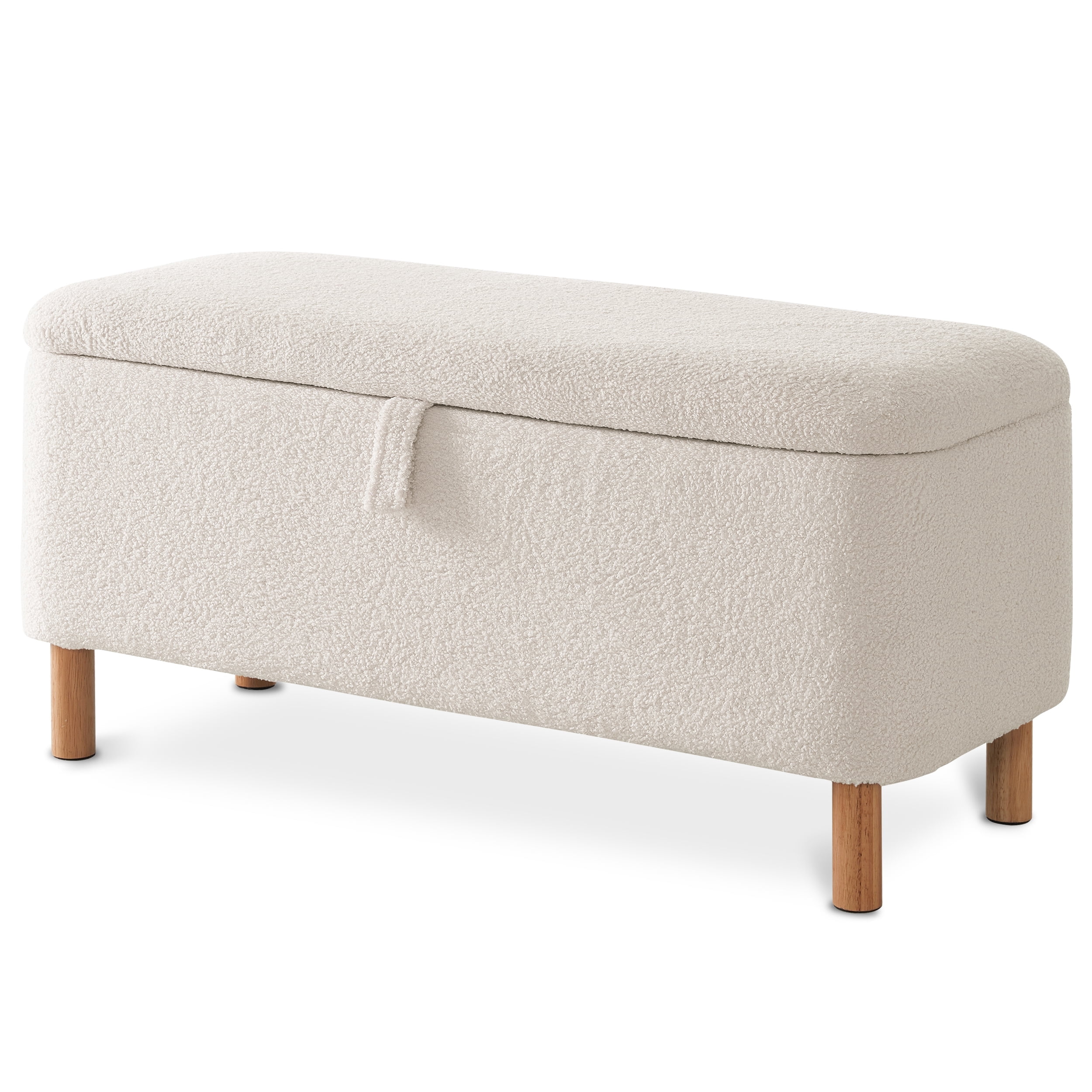 39.5" Boucle Storage Ottoman Bench with Wood Legs for Living Room Bedroom Foot Rest End of Bed, White