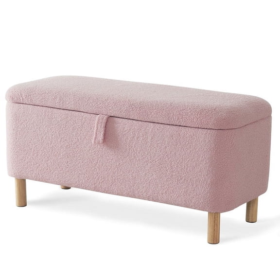 39.5" Boucle Storage Ottoman Bench for Living Room Bedroom Foot Rest End of Bed,Upholstered Entryway Seating,Solid Wood Leg,Pink