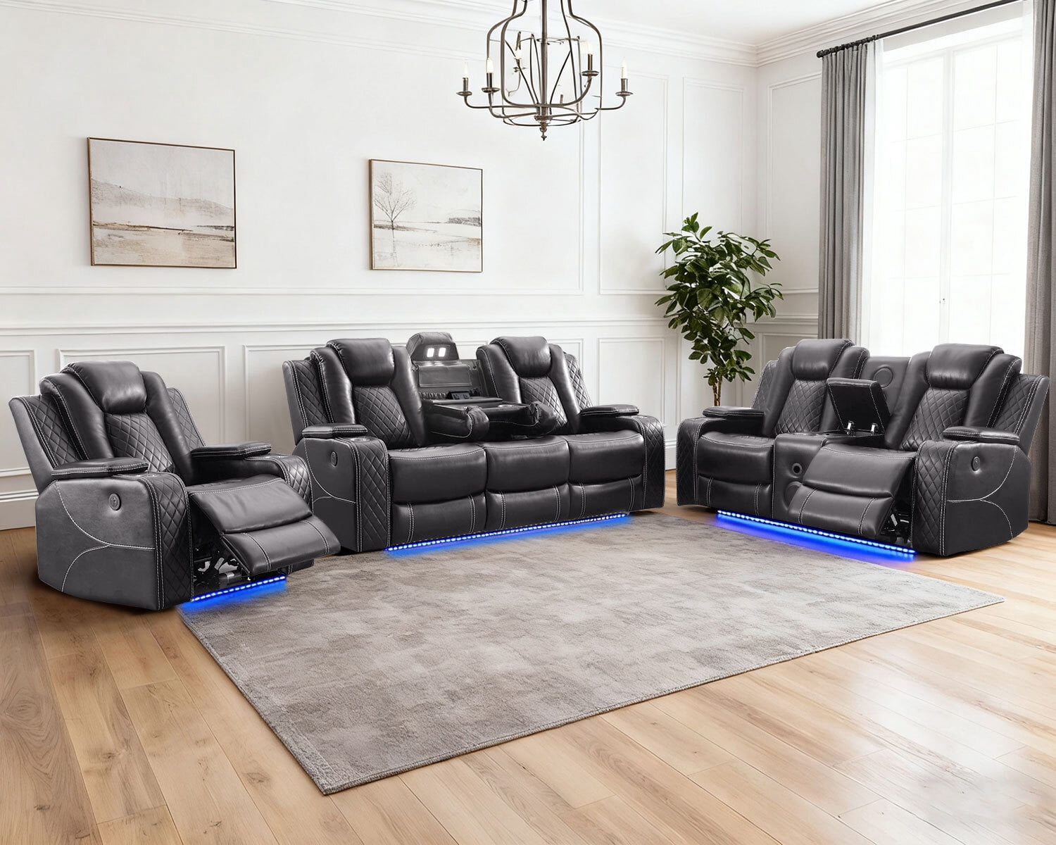 Power Reclining Sofa Set with Zero Gravity, Faux Leather Couch ...