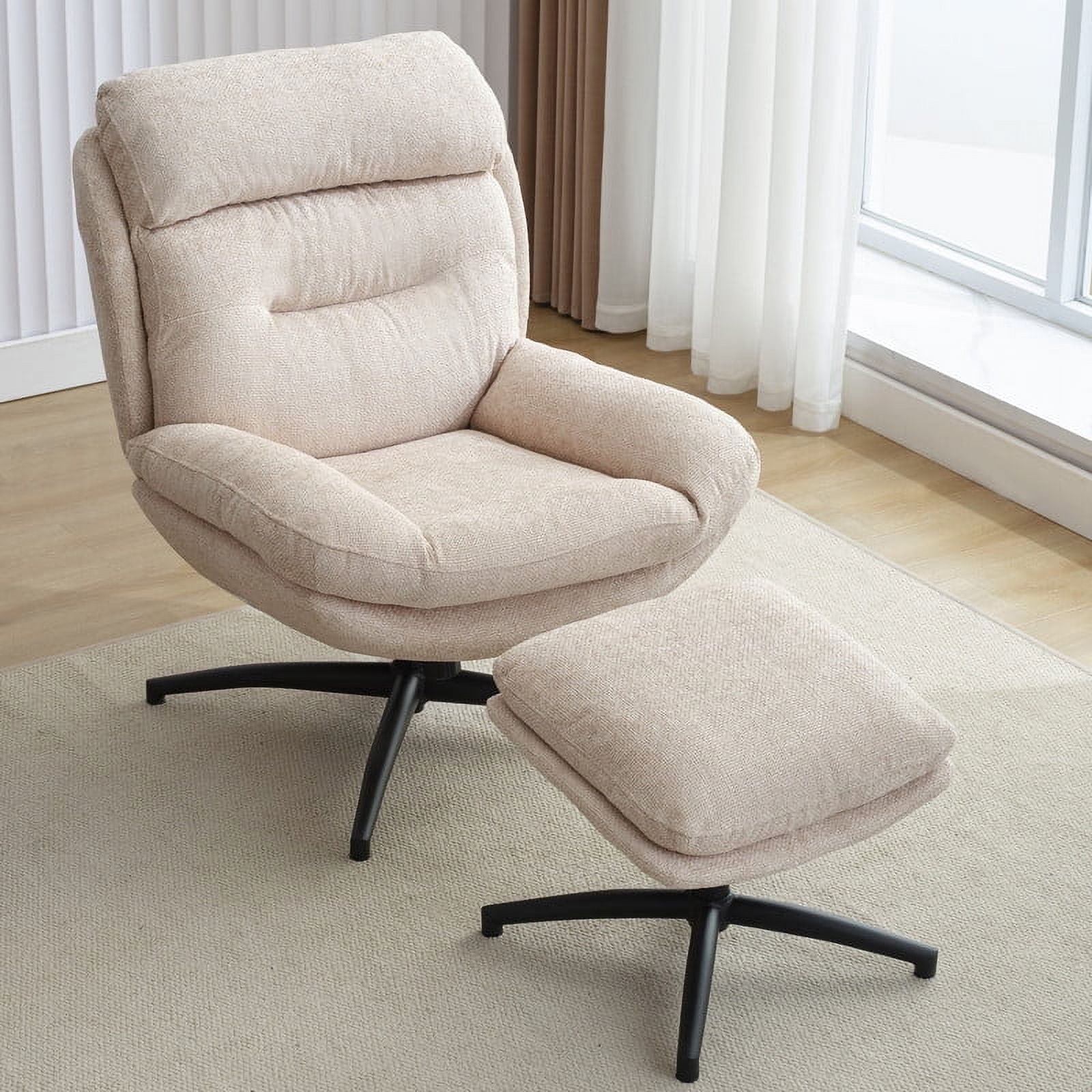 360° Swivel Accent Chair with Ottoman Set,Chenille Rocking Glider Chairs with Footrest,Cozy Lounge Reading Chair Armchair for Living Room,Bedroom,Beige