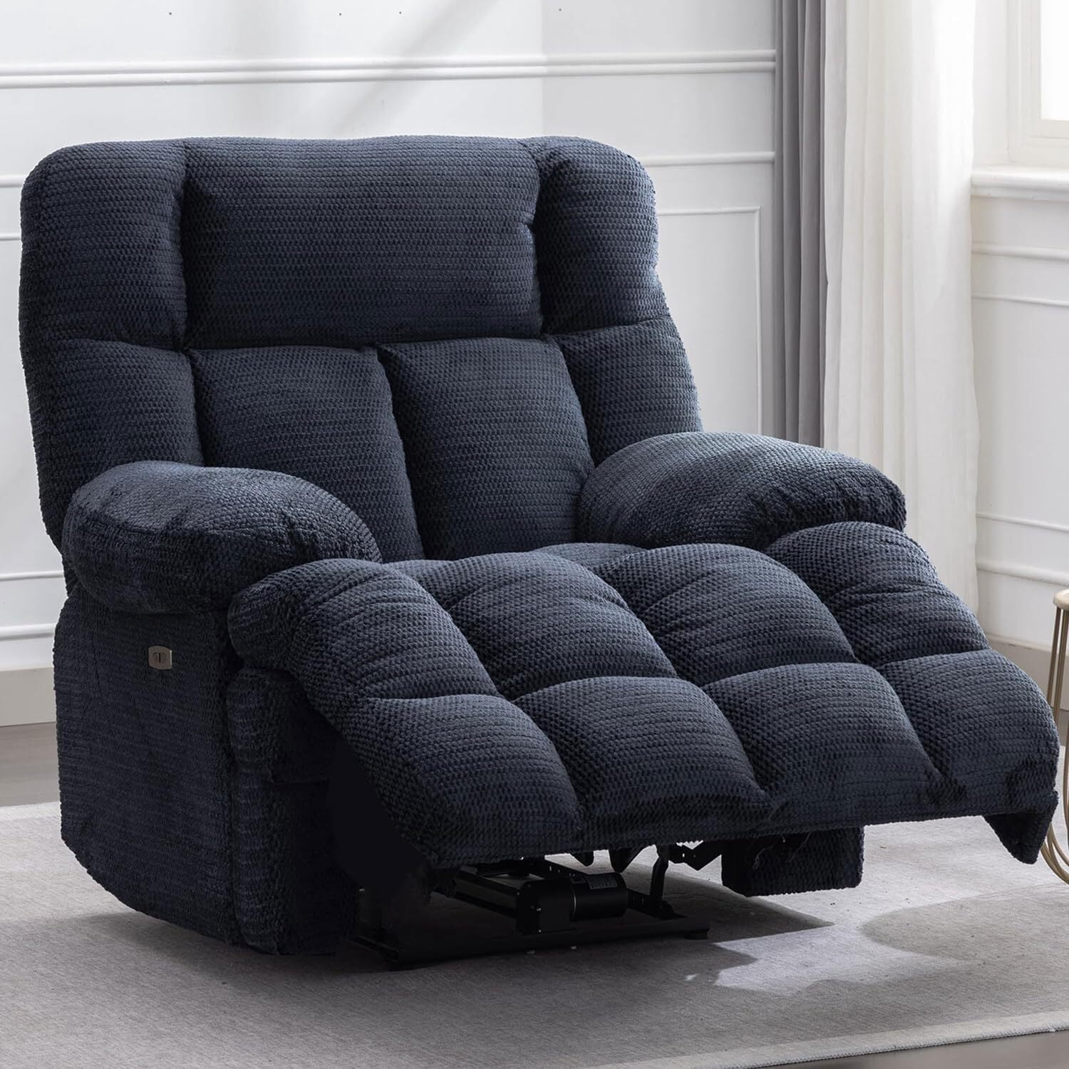 Oversized Power Zero Gravity Recliner Chair Extra Large Electric Reclining Chairs with USB Port 24" Seat Width, Blue