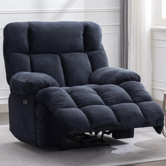 Oversized Power Zero Gravity Recliner Chair Extra Large Electric Reclining Chairs with USB Port 24" Seat Width, Blue