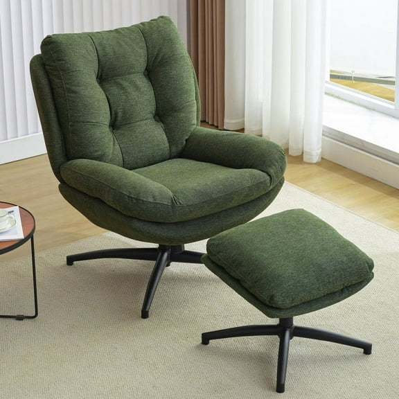 Comfort Stretch Green Swivel Accent Chair with Ottoman Rocker Glider Chairs Ottoman Footrest Set