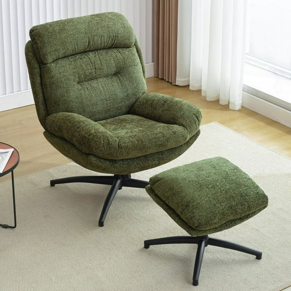 Comfort Stretch Green Swivel Accent Chair with Ottoman Rocker Glider Chairs Ottoman Footrest Set