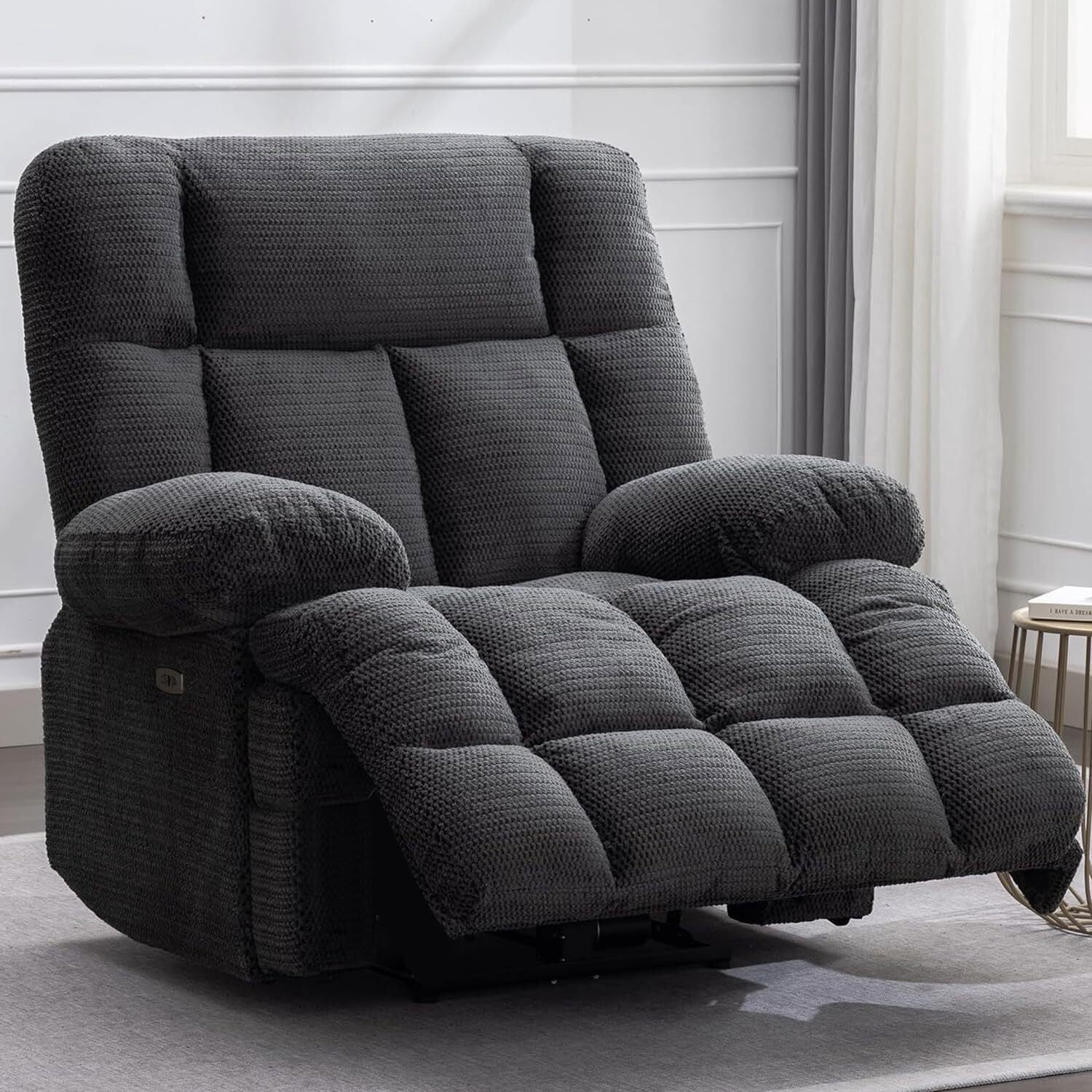 Oversized Power Zero Gravity Recliner Chair Extra Large Electric Reclining Chairs with USB Port 24" Seat Width, Gray
