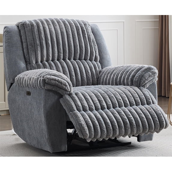 Oversized Power Recliner Zero Gravity with USB Port for Big and Tall Man Faux Fur Electric Extra Large Reclining Chairs for Living Room Soft Lumbar Support,26" Seat Width Grey