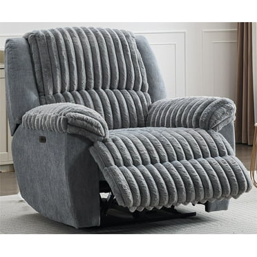 Othniel Oversized Power Recliner Chair, Faux Fur Big Man Reclining Chair with USB Port, for Living Room Gray