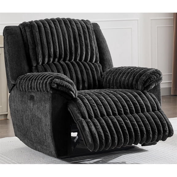 Oversized Power Recliner Zero Gravity with USB Port Faux Fur Electric Extra Large Reclining Chairs for Living Room Soft Lumbar Support, 26" Seat Width Black