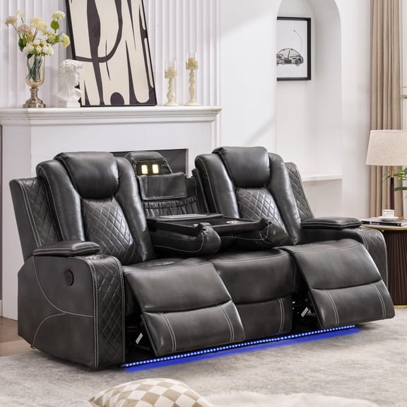 Othniel Power Reclining Sofa with Wireless Charger,Reading/LED Light,AC/USB Port,Cup Holder Gray