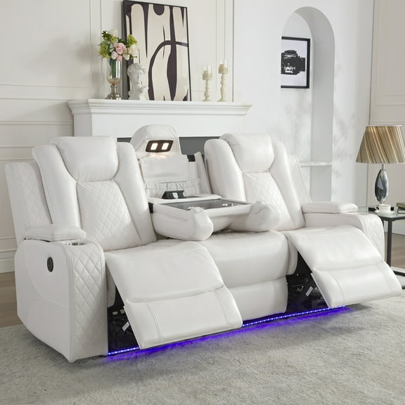 Othniel Power Reclining Sofa with Wireless Charger,Reading/LED Light,AC/USB Port,Cup Holder White