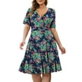 thumbnail image 1 of Othyroce Womens Plus Size Dresses Floral Print Short Sleeve Faux Wrap Causal Swing Dress with Pockets L-4XL, 1 of 4